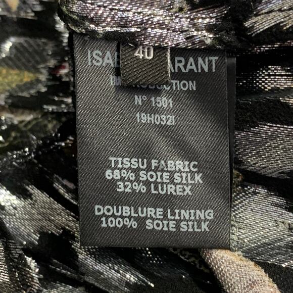 ISABEL MARANT Size M Black Metallic Silk Blend Geometric Cowl Neck Dress Top - Picture 5 of 7